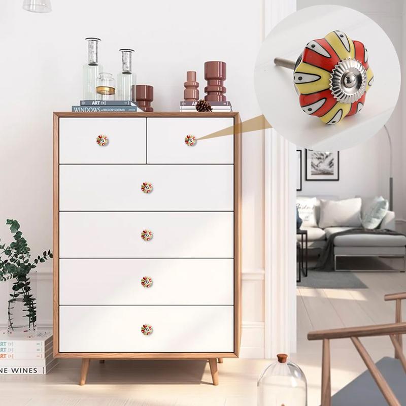 1PC Iron Material Vintage Cabinet Handle European Style Painted Pattern Exquisite Pumpkin Shape Home Decoration Multicolor