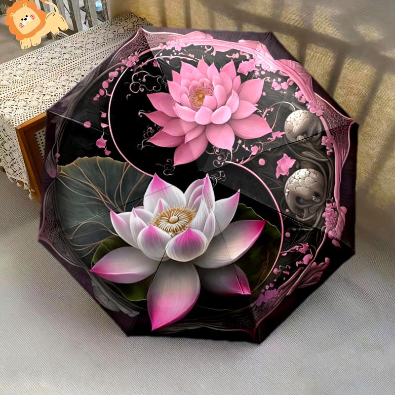 1 PC Automatic Folding Umbrella - Vintage flowers Pattern, Portable & Foldable Design with 8 Ribs, Christmas Birthday Gifts