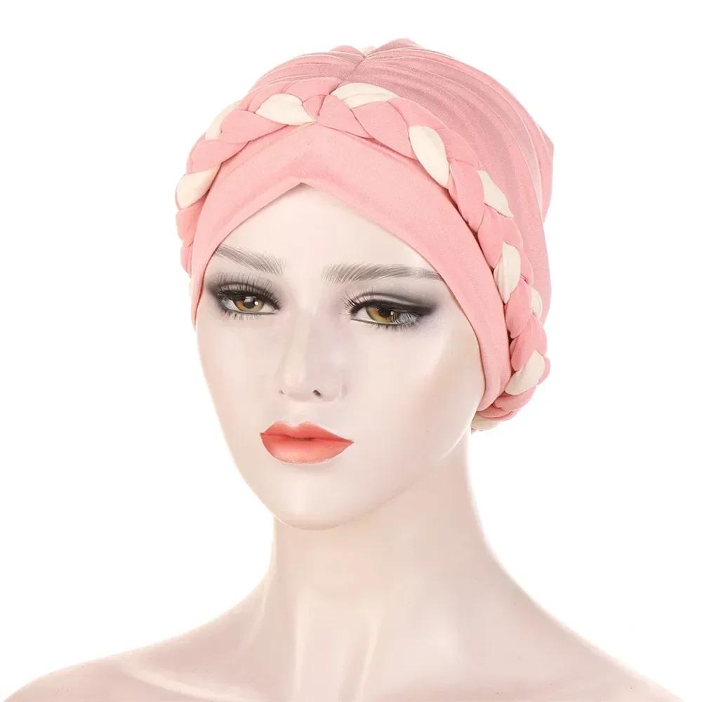 Velour Muslim Women Braid Hijab Turban Chemo Stretch Cap Hair Loss Hat Head Wrap Islamic Bonnet Headwear Beanie Cover