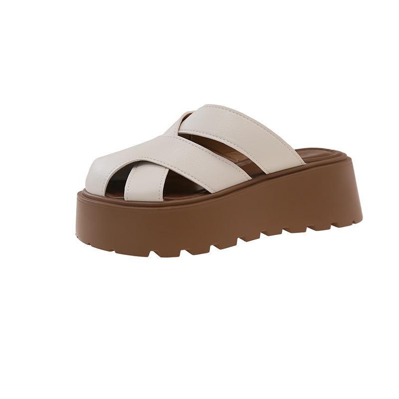Baotou Half Slippers Women's Summer Outer Wear Fashion 2025 New Popular Versatile Thick-bottomed Muffin Heightening Casual Sandals