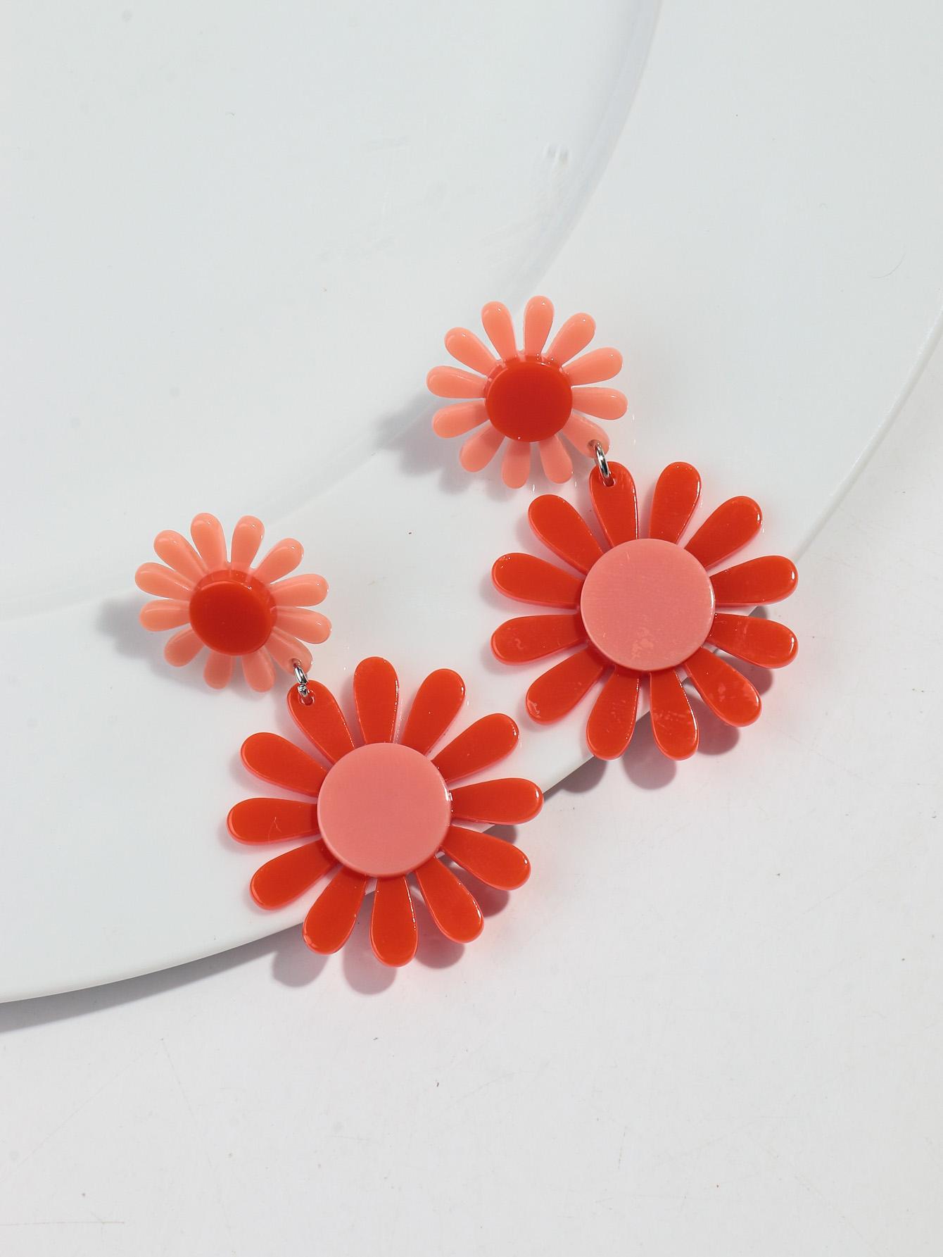 Korean Colorful Daisy Acrylic Drop Earring Floral Pattern Color Contrast Hanging Earrings for Women Creative Decoration Jewelry Daisy
