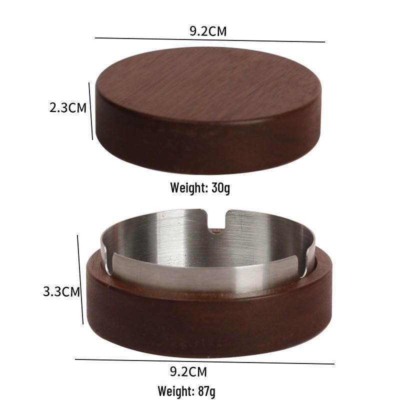 Gold-Stainless Steel Ashtray with Lid, Solid Wood Base – Anti-Ash Design for Home and Office, Ideal Gift.