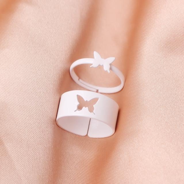 Set de inele cu lanț din rășină punk cool pentru femei, modă simplu, hiphop, la modă, alb, verde, reglabil, inel deschis, bijuterii, cadou pentru fete