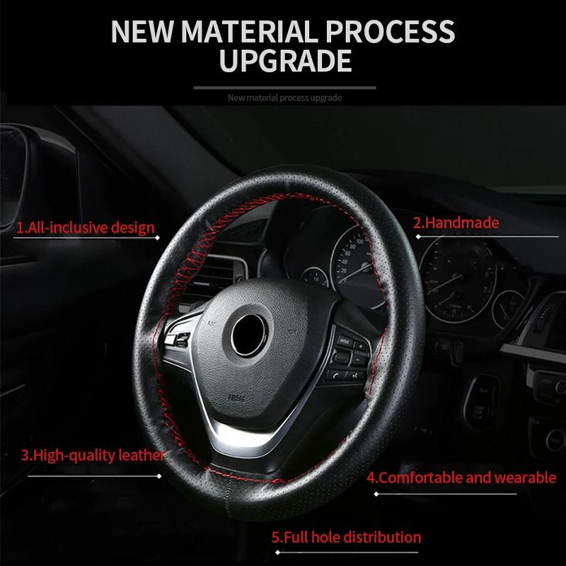 PU Leather Steering Wheel Cover 37-38cm Universal DIY Braided Car Steering Wheel Protector with Needles and Thread