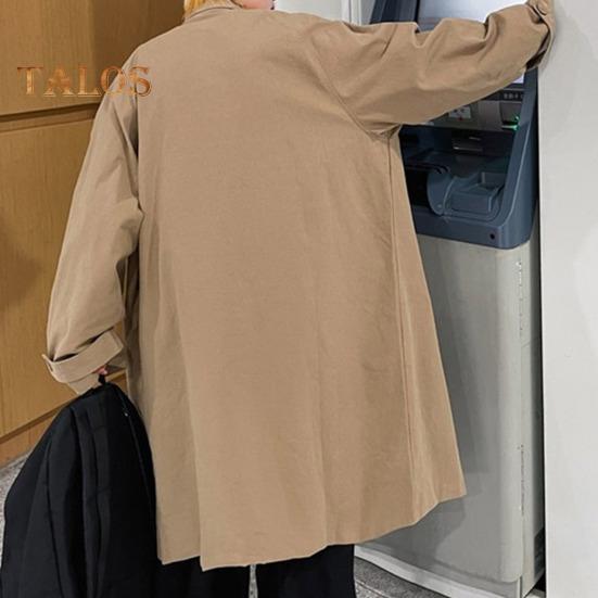 Herren Windjacke Mantel Revers Langarm Knopfleiste Trenchcoat mit Taschen Einfarbig Lockere Passform Mittellange Oberbekleidung