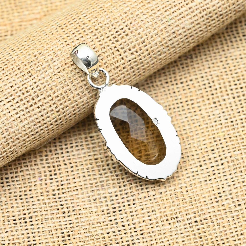 Smoky Topaz Gemstone Handmade 925 Solid Sterling Silver Jewelry Pendant For Wedding Gift