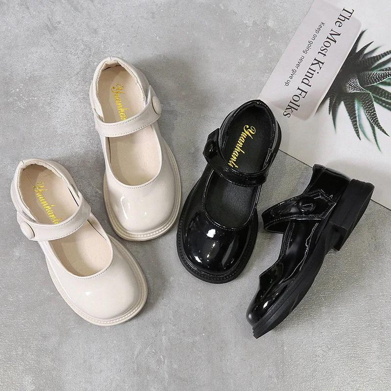 Girls Princess Shoes Glossy Fashion Soft Sole Kids Leather Flats Korean Style Children Flats Shoes Black Performance Shoes