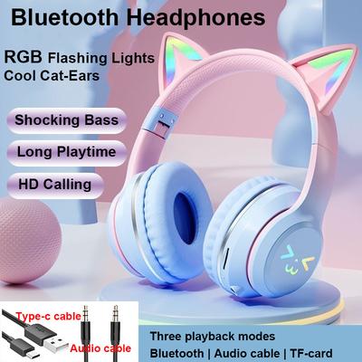 Słuchawki RGB Glow Bezprzewodowe Słuchawki 5.3 Kocie Uszy Bluetooth Słuchawki Sportowe Bluetooth Odtwarzacze MP3 Mikrofon Wyprzedaż Zestaw Słuchawkowy Gamer
