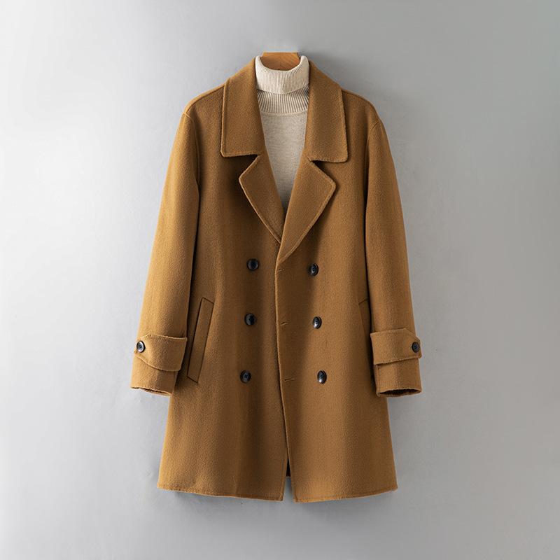 

100% шерстяное шерстяное пальто средней и длинной длины двубортное шерстяное пальто-тренч мужское двухстороннее пальто без кашемира 4XL