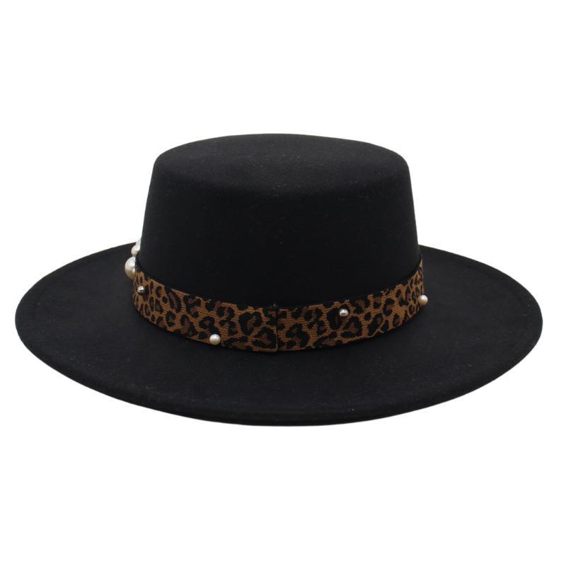 Hepburn Top Hat Female French Literary Sunshade Felt Hat Leopard Print Jazz Hat Small Fragrant Pearl Woolen Hat