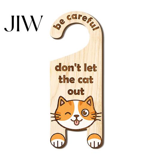 Pet Shop Door Sign Cat Warning Handle Sign, Wooden Cartoon Hanging Reminder, Escape Prevention Safety Knob Hanger, for Bedroom And Entryway Doors Cafe
