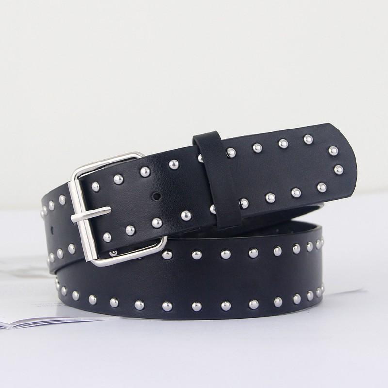Studded Wide Leather Belt Women Punk Y2K Hip Hop Style Adjustable Waistband With Metal Pin Buckle