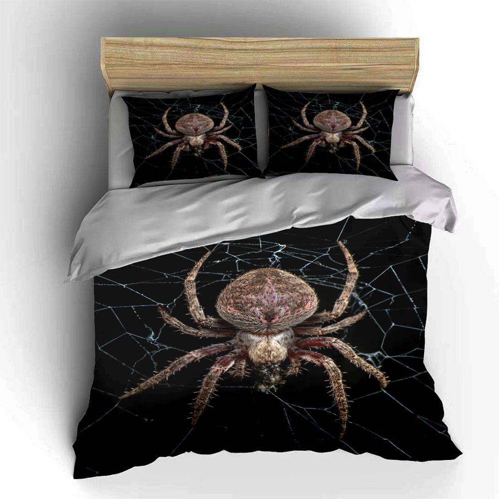 Realistic Spider On Web Pattern Bedding Duvet Cover Set (1*Duvet Cover 2*Pillowcases, Without Duvet Insert)