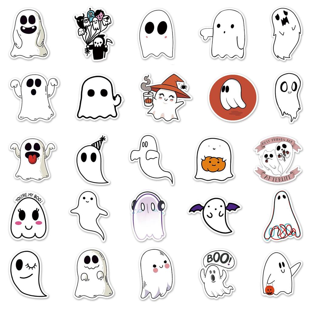 100 Sheets of Cute Cartoon Ghost Halloween Stickers - Waterproof DIY Stationery for Journals