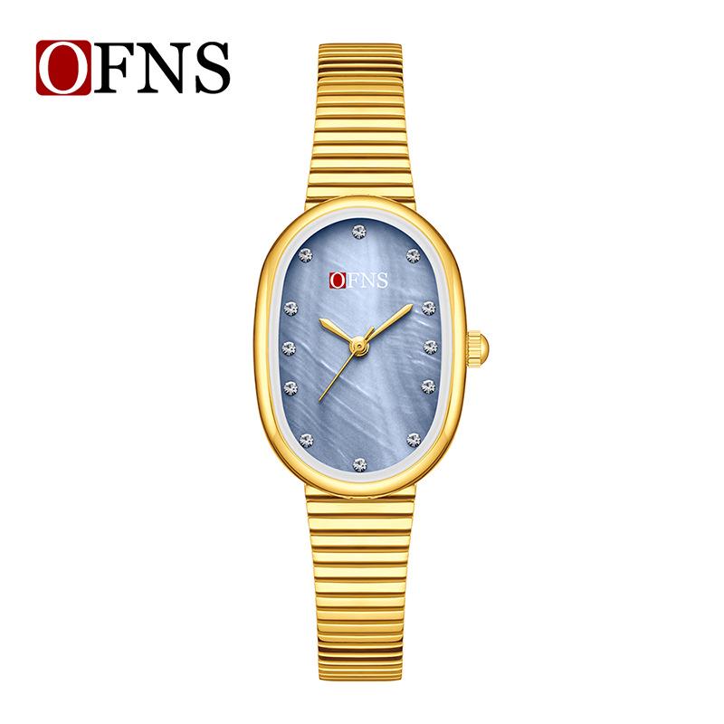OFNS Luxury Women's Watch: Mother-of-Pearl Dial, Quartz, Diamond Accents, Waterproof, Elegant Office Accessory.