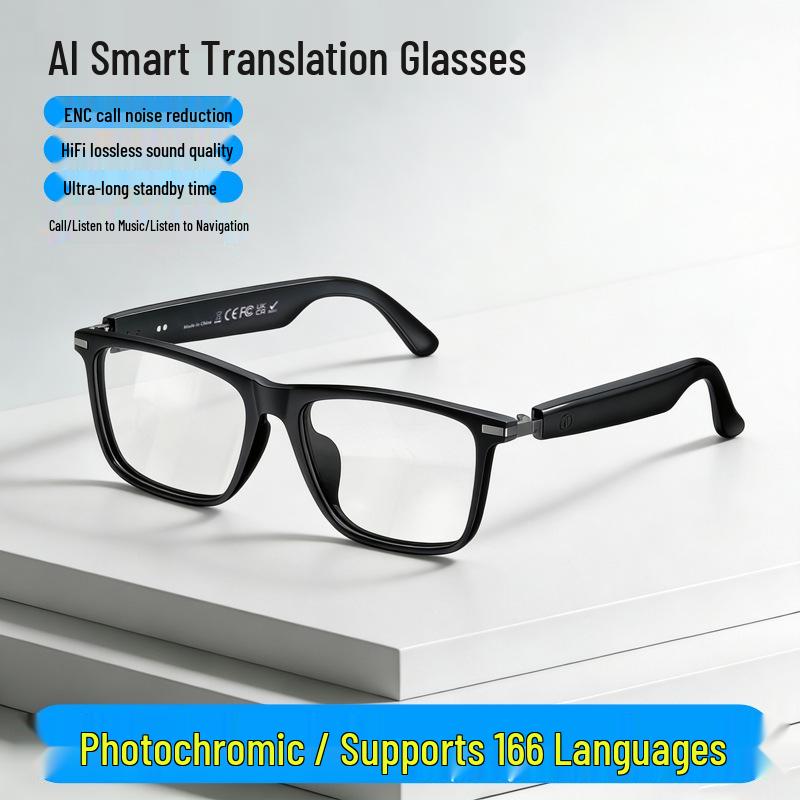 European & American Design AI Translation Smart Bluetooth Music Glasses – Magnetic Charge, Waterproof, High-Quality Texture.