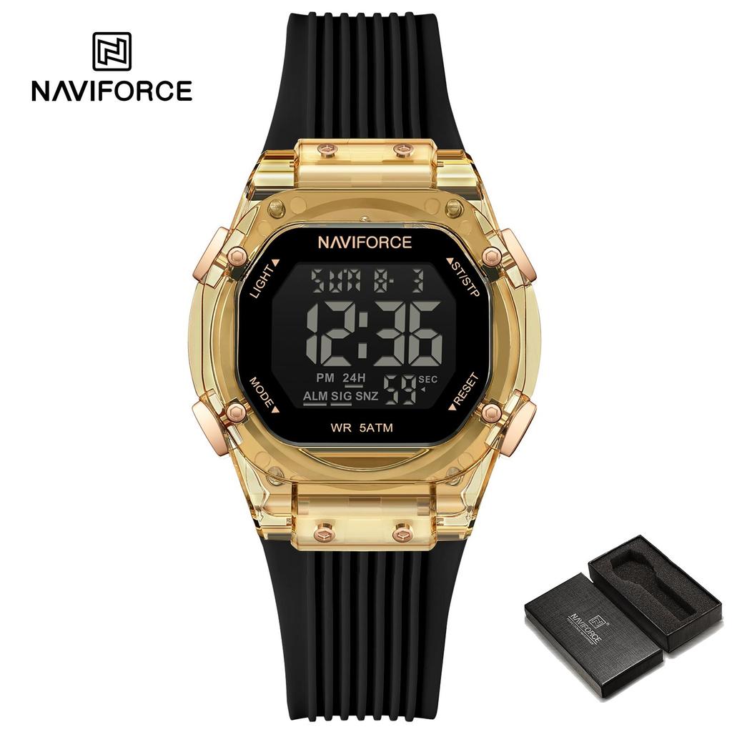 NAVIFORCE Digital Women Watch Alarm Calendar Date LCD Display Sports Chronograph Silicone Strap Waterproof Ladies Girl Watch Gift NF6114