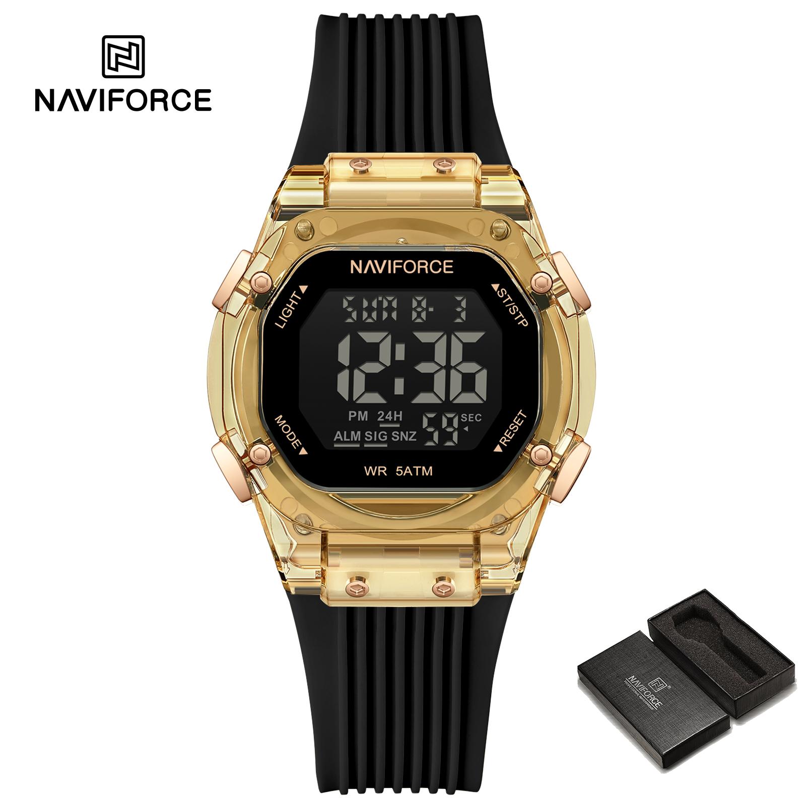 

NAVIFORCE Digital Women Watch Alarm Calendar Date LCD Display Sports Chronograph Silicone Strap Waterproof Ladies Girl Watch Gift NF6114 розового золота/чёрный