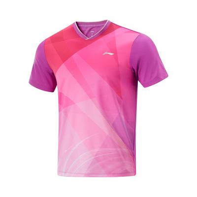 Li Ning Table Tennis Series Sports Casual Simple Spliced V-Neck Pullover Short Sleeve T-Shirt Unisex T-Shirts AAYV071-2
