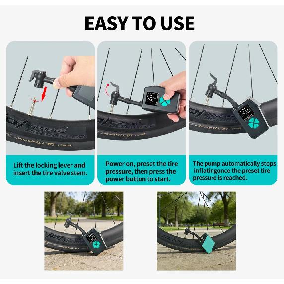 Portable 120PSI Wireless Air Pump Tire Inflator for MTB Road Bike with LED Screen Electric Air Pump Ftis Clik/Presta/Schrader