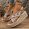 Cross Strap Espadrille Platform Sandals for Women Bohemian Floral Print Wedge Sandals Woman Summer Thick Sole Casual Beach Shoes