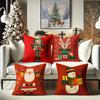 On the Red Pillow, the Nutcracker, Reindeer, Santa Claus and Snowman Bring Gifts for New Year Home Decoration 2d Flat Printing