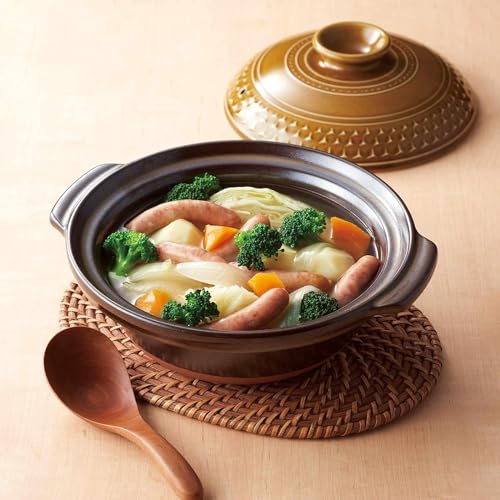 Banko Ware Earthenware Pot, No. 8, Serves 2-3, Medium, 1500ml, Microwave, Oven, and Direct Heat Safe, CLEA AKARI (Brown), Made in Japan, Product Numbe