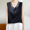 Gilet in seta da donna estivo T-shirt in maglia con scollo a V Top tinta unita Gilet senza maniche