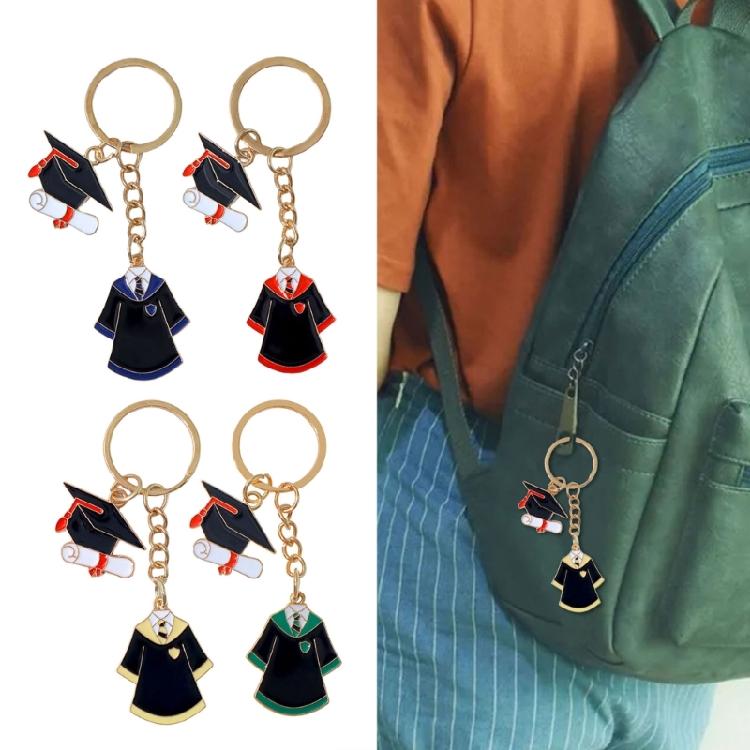 Colorful Mortarboard Academic Dress Charm Keychain Unisex Alloy Keyring Bag Pendant Graduation Ceremony Souvenir