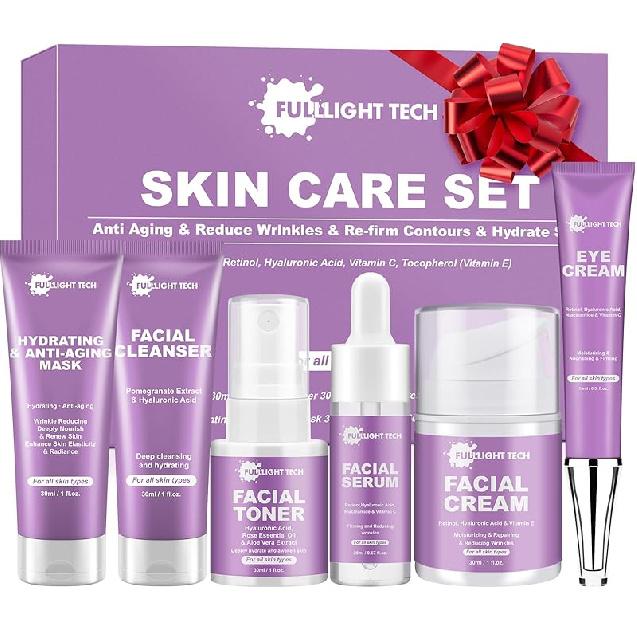 Skin Care Set,6 Pcs Anti-aging Skin Care Kit,Hydrate, Moisturize Skin,Facial Skin Care Routine Kit Women Teen Girls Travel Skincare Gift Set,Women Skin Care Set