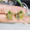 Natural Topaz Flower Stud Earrings  Color Needles Exquisite Craftsmanship Diamond Bizuteria Tone  Jewelry Aros Mujer Oreja