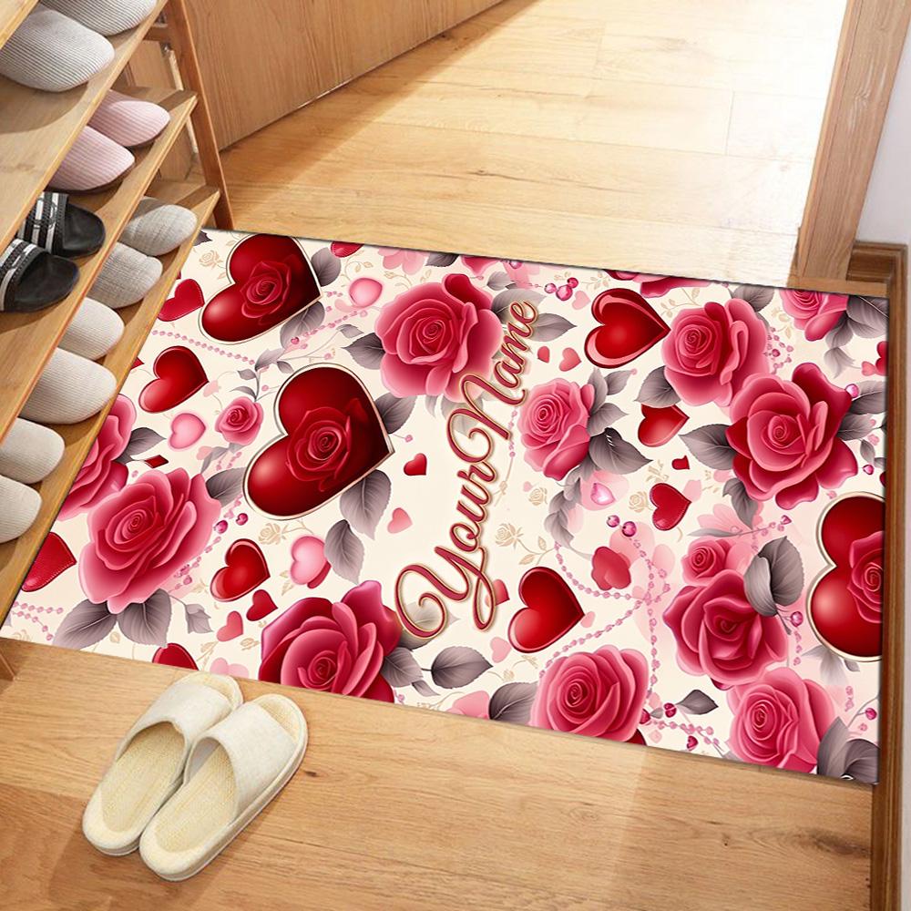 Rose Customized Name Floor Rug Office Rug Design for Dormitory Study Room Foyer Playrooms Anti-slip Rug Anime Office Decor