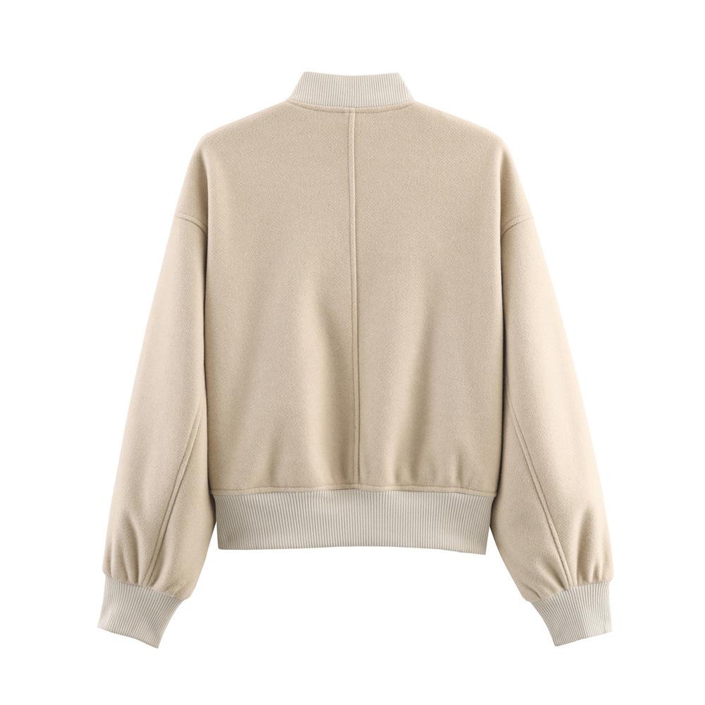 European and American Style Foreign Trade Autumn Women's Clothing New Fashion Versatile Solid Color Long Sleeve Thin Soft Tweed Jacket