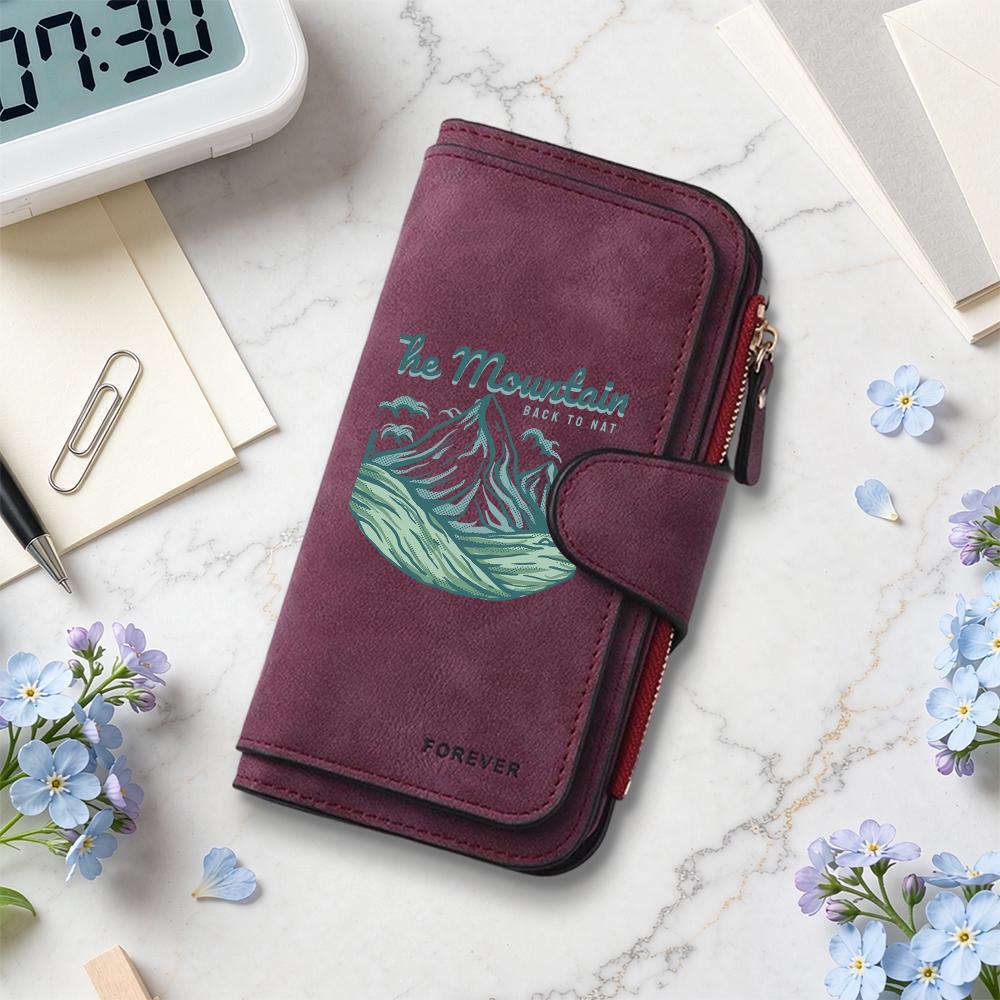 Vintage Mountain Pattern Wallet Portable Multi Card Slot Long Purse Fashion Casual Daily Use Cash Holder