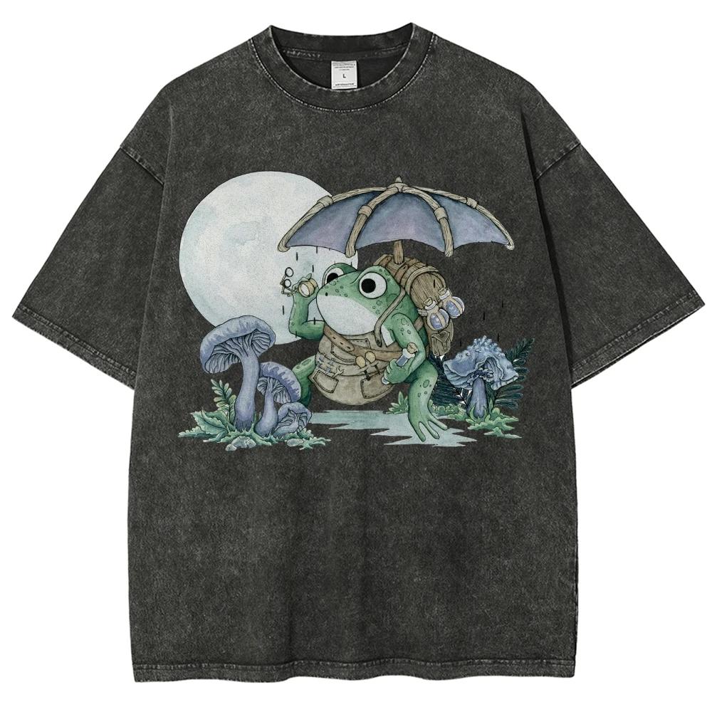 Graphic Short Sleeve Y2K Style Women's T-Shirts Frog Umbrella Pattern Print Top Cheap Items Unisex Fit Clothes Trendy
