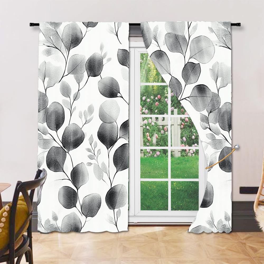 Set Of 2 Versatile Polyester Transparent Curtains Home Decoration Leaf Floral Use Bedrooms Living Rooms Made Sitting Room Window Treatment