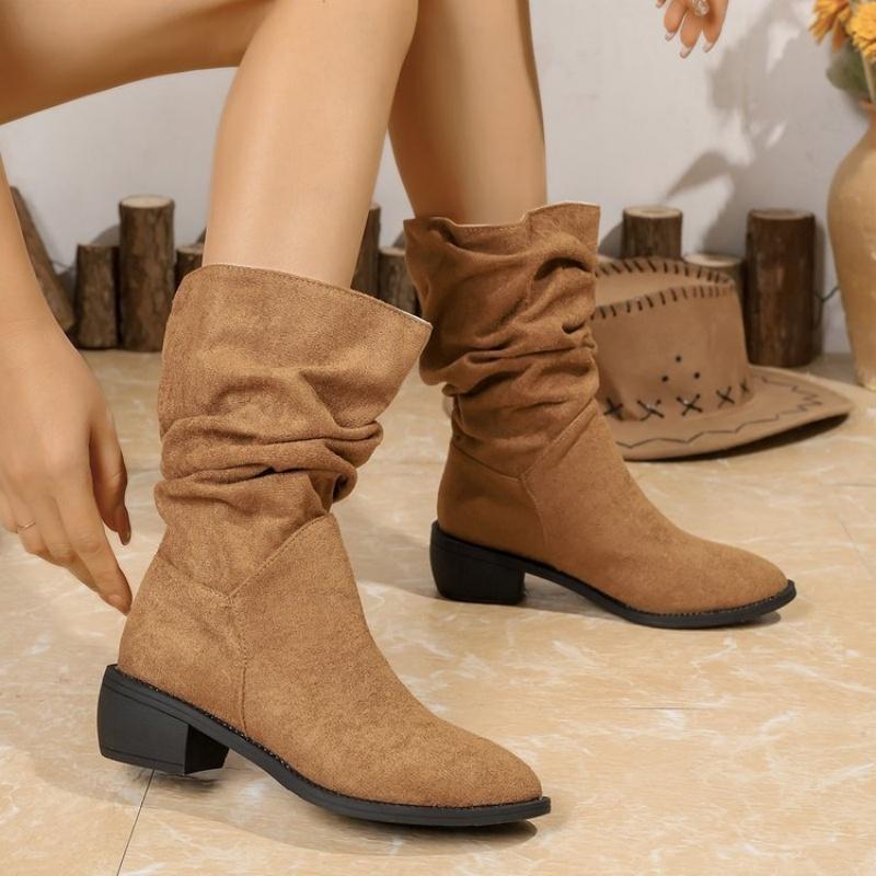 Fashion Women Knee High Boots Autumn Winter Female Shoes Fashion Female Slip-on Folds Low Heel Round Toe Flat Long Boots Botas De Mujer