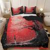 Japan Style Black White Ink Style Samurai Sword Red Sakura 3D Printed Quilt Cover Set Elegant Sakura Bedding Cover Pillowcase
