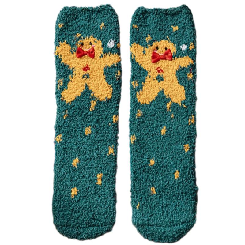 Festival Thickened Coral Velvets Floor Socks for Home Comfort Indoor Fuzzy Slipper Socks with Cartoon Christmas Pattern