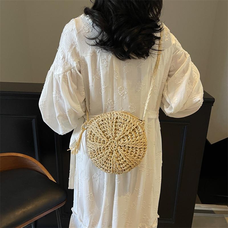 Straw Bag Shoulder Bag Messenger Women's Bag Casual Bag New Temperament Woven Bag Beach Small Round Bag
