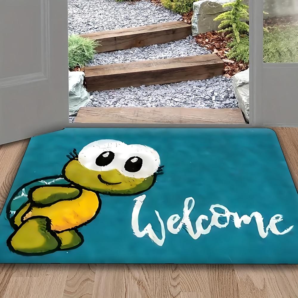 

Cartoon Turtle Welcome Mat – Cute Green Turtle with Welcome , Playful Entryway Rug for Living Room, Kitchen 40x60cm16x24in