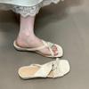 Retro Versatile One-word Drag with Skirt Gentle Wind Emerald Flower Kinked Cool Slippers