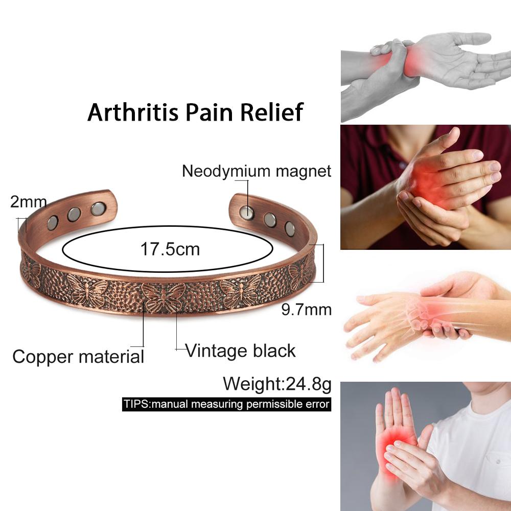 Pure Copper Bracelets Magnetic Butterfly Adjustable Vintage Cuff Bangles 9.7mm Health Energy High Magnet Jewelry Resizable Metal