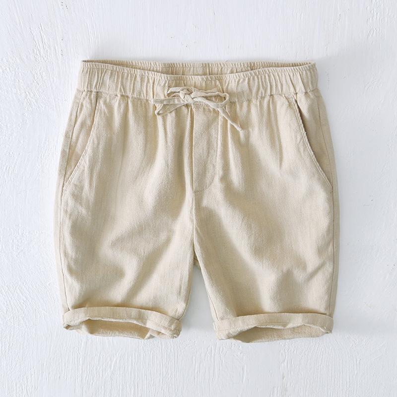 Summer Fashion Men's Shorts Youth Beach Baggy Short Pants Casual Solid Color Thin Cotton Linen Elastic Waist Shorts Breathable