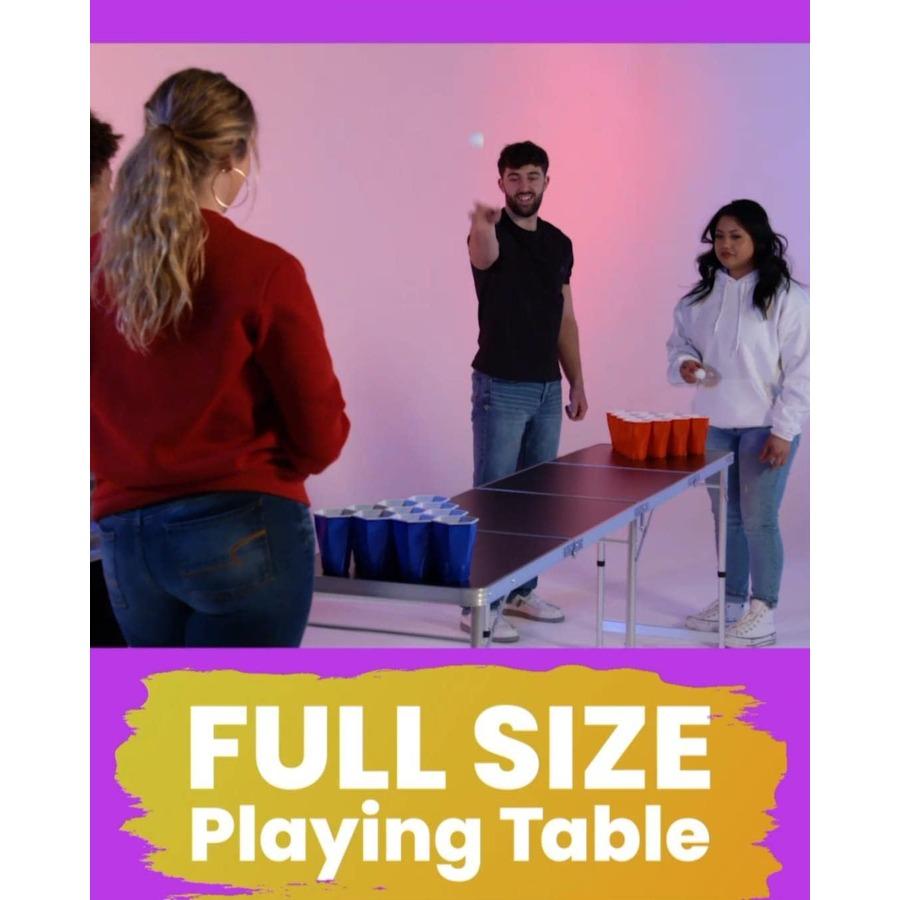 8 Fuß klappbarer tragbarer Pong-Tisch mit optionalen Becherhaltern und LED-Leuchten für Indoor-Outdoor-Freizeit, ideal für das Heim-Spielzimmer