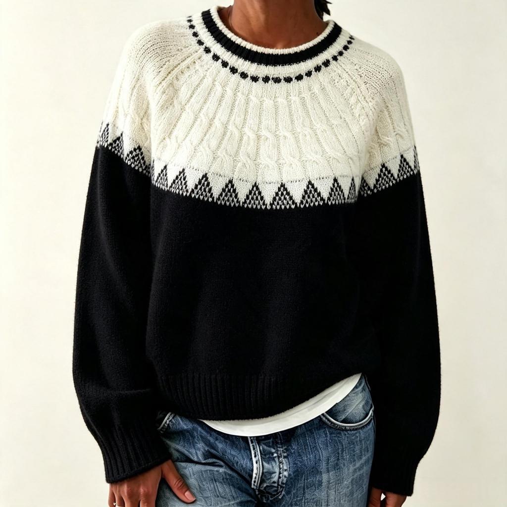 Fair Island'S New Pullover Round Neck Loose Contrasting Twist Sweater Autumn And Winter Women'S Jacquard Knitted Sweater