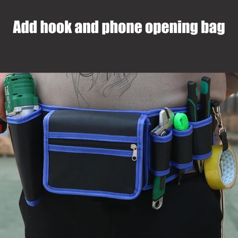 Heavy Duty Oxford Fabric Utility Belt Bag with Multiple Compartments Portable Tool Storage Bag for Tool and Accessories