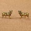 1 Pair Solid Brass Ox Sculpture Zodiac Desktop Decor Handmade Copper Art Collectible Gold Plated Lucky Charm for Christmas