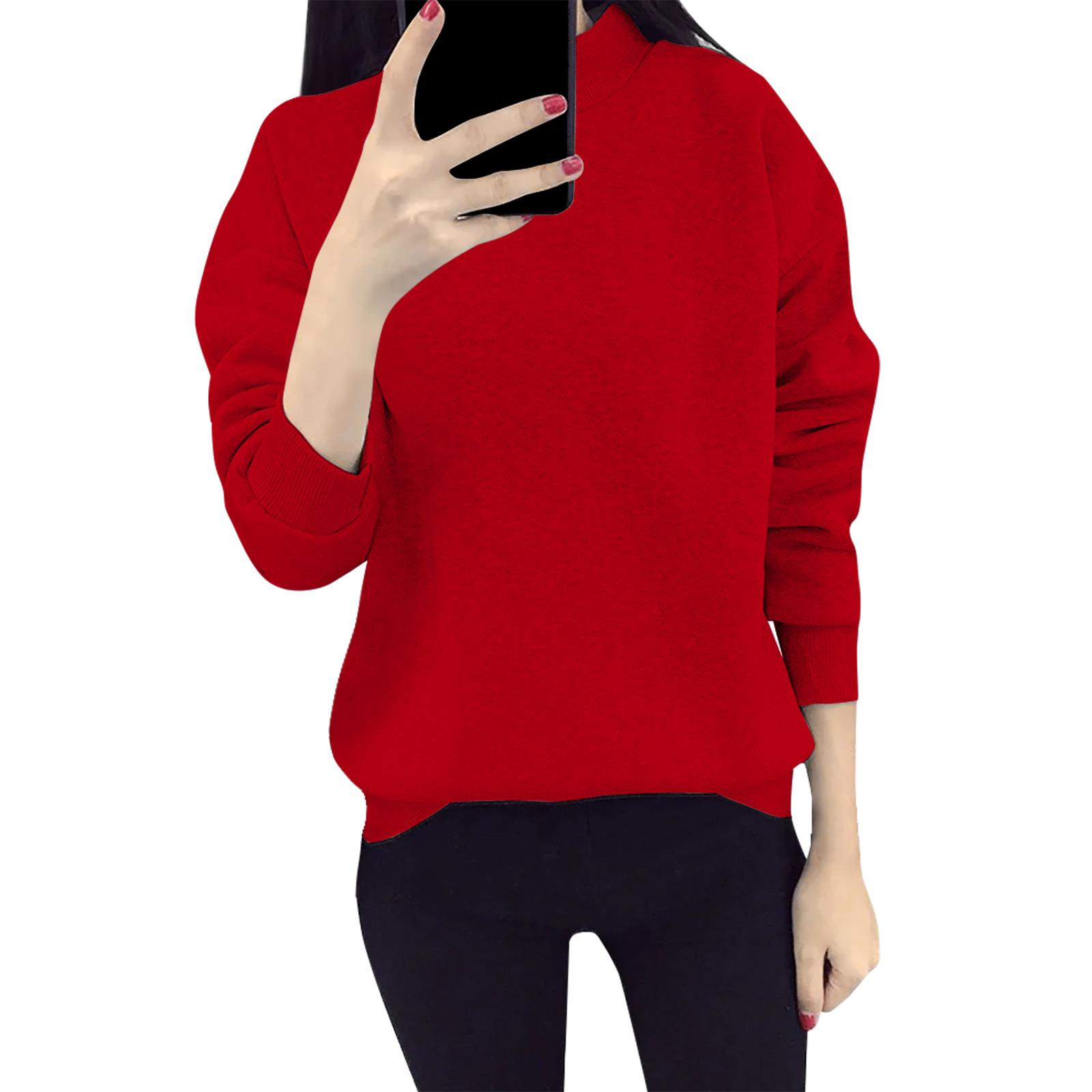 

Женские толстовки, повседневные однотонные топы с длинными рукавами и круглым вырезом, праздничные топы, спортивный пуловер S красный