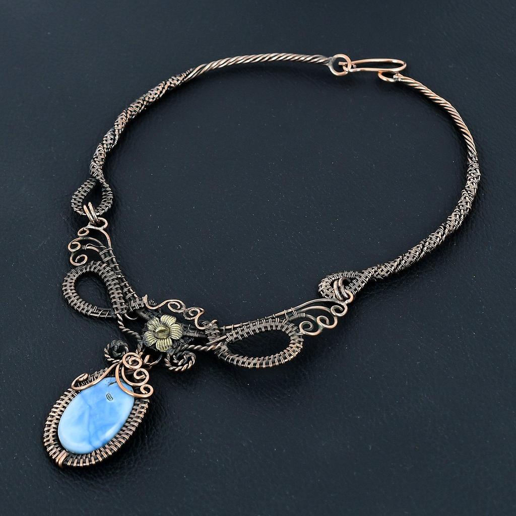 Owyhee Opal Necklace Handmade Jewelry, 999 Copper Wire Wrapped Necklace Designer Gemstone Jewelry Adjustable Chain Necklace Gift For Mom